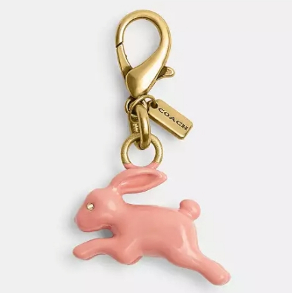 Coach Bunny Rabbit Charm Pink Crystal Eye Gold Lobster Clasp Easter 1" MINI SM